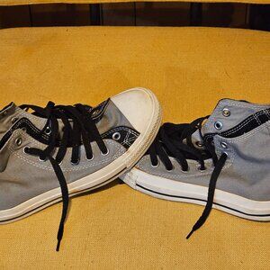 Grey & Black, Double Tongue High Top Converse